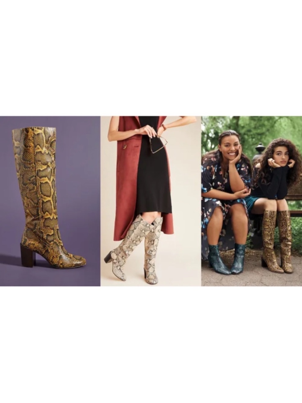 New Anthropologie Yellow Brown Snake-Print Over-the-Knee Boots